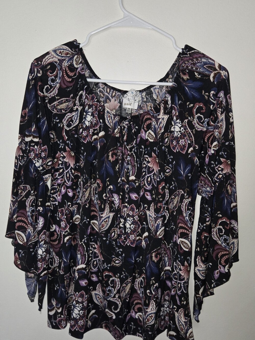 Naif Boho Floral Paisley Bell Sleeve Tunic Top - Size M
